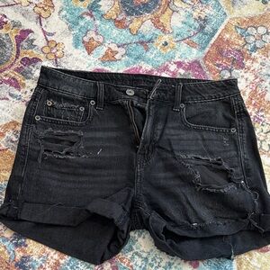 American Eagle Outfitters Black Distressed Rolled-Hem Jean Shorts